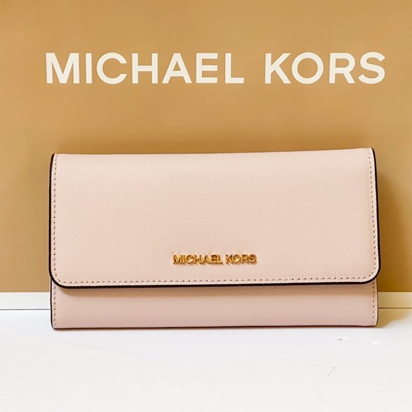 Michael Kors Jet Set Travel Large Trifold Wallet Pink Powder Blush - Picture 1 of 8